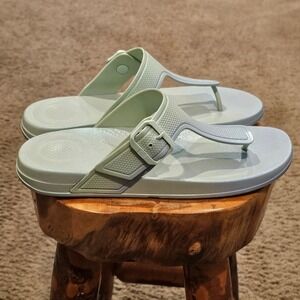 FitFlop iQushion Adjustable Buckle Sandals Mint Green Shimmer HM2-B11 Womens 10